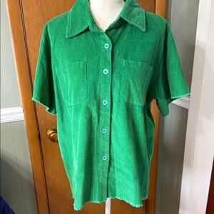 Green Corduroy Short Sleeve Button-Up Shirt size S